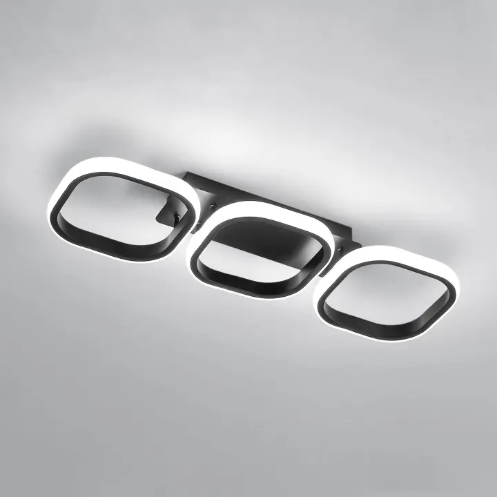 Lámpara de techo LED de 32 W, lámpara de techo de aluminio acrílico de 3 cuadrados, lámpara de techo moderna de 6500 K, lámpara de techo LED para sala de estar, lámpara de baño (negra) - 1