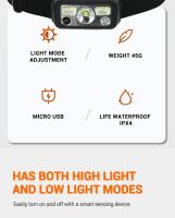 Linterna Frontal LED Recargable Mini Con Sensor Torch De Mano Para Camping Y Búsqueda De Emergencias Fuente De Luz Potente USB - details 1