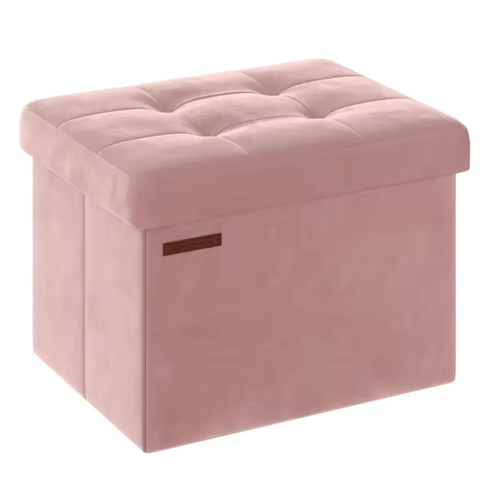 SONGMICS Puff Almacenaje, Banco de Almacenamiento de Terciopelo Plegable, Taburete Reposapiés, 31 x 41 cm, Carga de 130 kg, para Entrada, Sala de Estar, Dormitorio, Negro Tinta/Gris Paloma/Rosa Jalea/Blanco Crema - 1