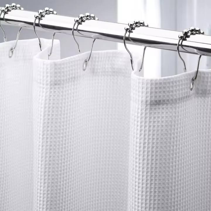 Cortina de Ducha Poliéster Cortina de Baño con 12 Ganchos Lavable a Máquina Impermeable para Bañera 180 x 200 cm Gofre Blanco - 1