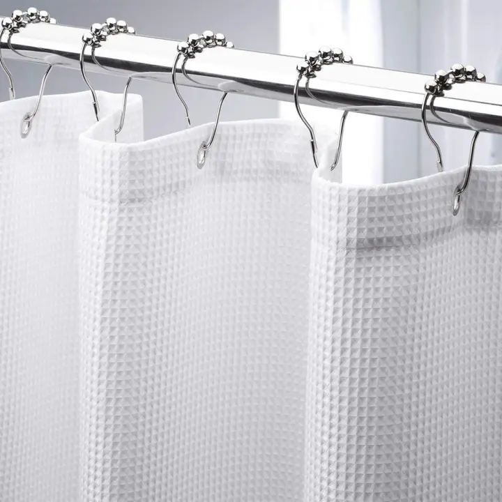 Cortina de Ducha Poliéster Cortina de Baño con 12 Ganchos Lavable a Máquina Impermeable para Bañera 180 x 200 cm Gofre Blanco - 1