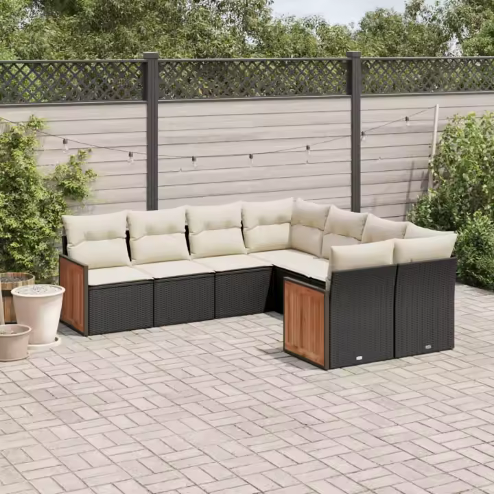 vidaXL Set de sofás de jardín 8 piezas y cojines ratán sintético negro - 1