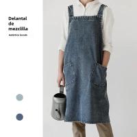 Delantal De Denim Para Mujer Estilo Coreano Hecho De Algodón Y Lona Adecuado Para Cocinar Hornear Jardín Y Limpieza Del Hogar - details 0