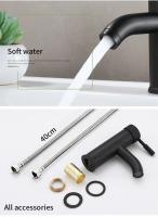 Grifo de baño de estilo minimalista negro, mezclador de agua fría y caliente, grifos de lavabo de acero inoxidable - details 4