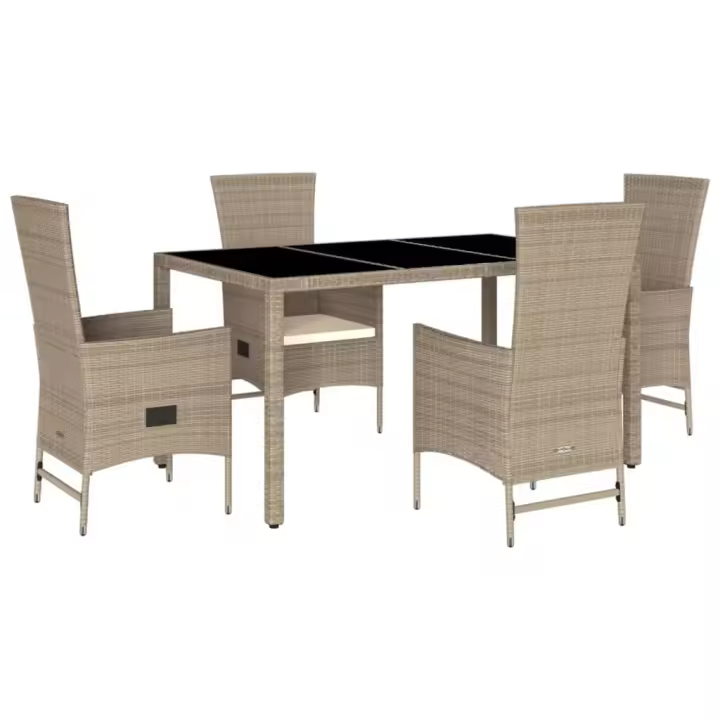 vidaXL Set comedor de jardín 5 pzas con cojines ratán sintético beige - 1