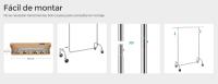 SONGMICS Burro Ropa con Ruedas, Perchero Burro Extensible con Carga Pesada, Capacidad de Carga de 130 kg, Fácil de Montar, Portátil, Blanco Mate/Negro Mate/Plata - details 3