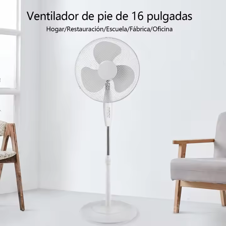 Ventilador de Pie Blanco Ajustable de 16 Pulgadas, - 1