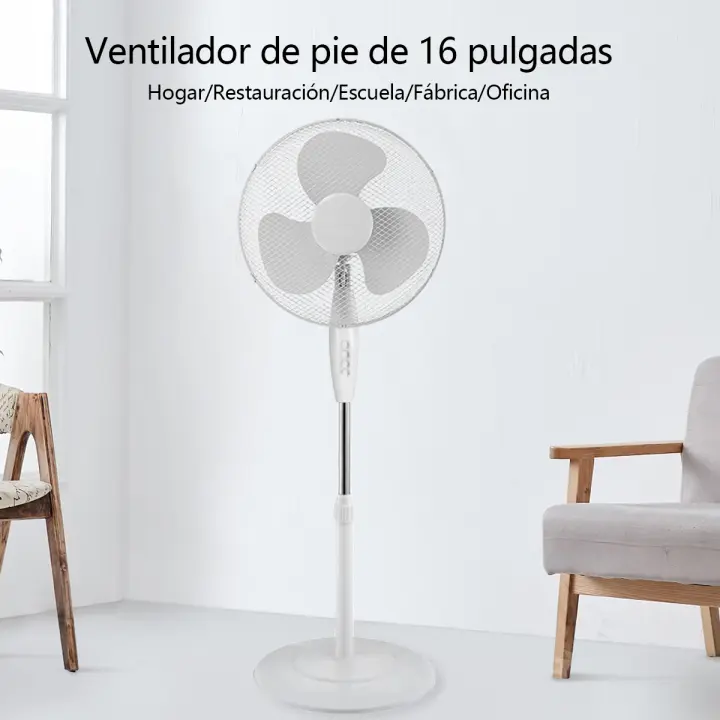 Ventilador de Pie Blanco Ajustable de 16 Pulgadas, - 1