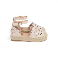 HLUNA - Sandalias Alpargatas con plataforma Diseño de Encaje Beige y Dorado Oro - Puntera cerrada talón cubierto con pulsera al tobillo de hebilla - fzf23-67 FZL24-33 FZL-008 - details 7