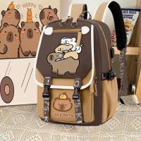 Mochila Grande Capacidad Para Escuela Kapybara Explosiva Estilo Preppy Con Dibujos Animados Para Estudiantes De Secundaria Material De Poliéster Con Forro Trenzado Cierre De Cremallera - details 13