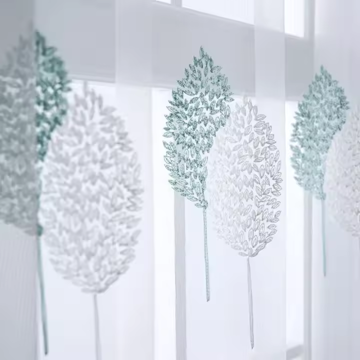 Cortina De Tule Bordada Con Hojas Azul Y Blanco Arboles Doble Ventana Para Sala De Estar Dormitorio Balcones Ventanas Bayas - 1