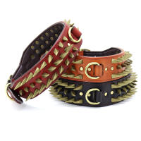 Collar De Cuero Genuino Para Perros Grandes Con Espinas Y Estrellas Fuerte Ajustable Para Pitbull Bulldog Boxer Resistente Todas Las Estaciones Tamaños L/XL Colores Rojo/Marrón/Negro - details 2