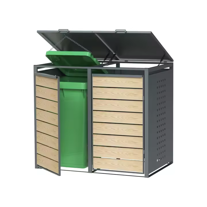 Gardiun Cobertizo para Cubo de Basura Gardiun Liam 132x80x116  cm Acero Galvanizado  Ocultación Cubo Reciclaje Modular - 1