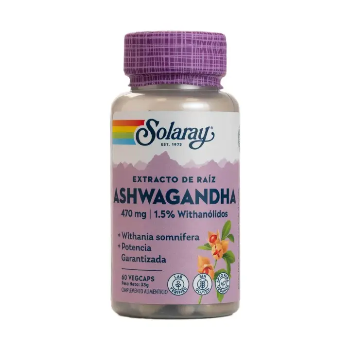 Solaray- ASHWAGANDHA 60 Cápsulas-Ayuda a reducir la ansiedad y el estrés, mejorar el sueño y el rendimiento físico y mental. - 1