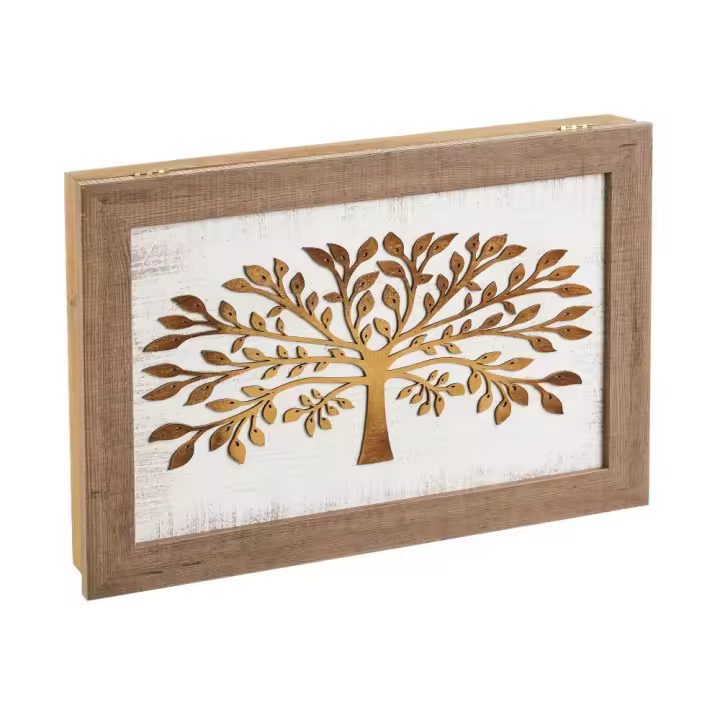 Lola Home Tapa contador de luz o cuadro eléctrico Árbol de la Vida en relieve y pintado a mano de madera de pino de 50x6x35 cm - 1