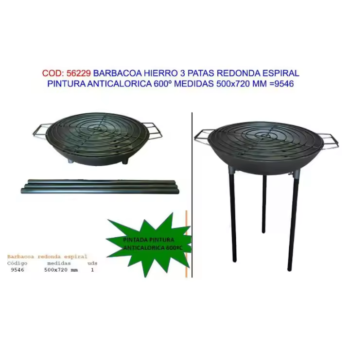 Barbacoa hierro redonda espiral 500x720mm pint.anticalorica 9546 - 1