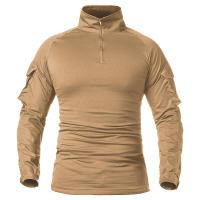 Camisa De Combate Para Hombre Con Manga Larga Y Cierre De 1/4 En Poliéster Y Algodón Ropa Táctica De Color Azul Marino Y Camuflaje Para Airsoft - details 6