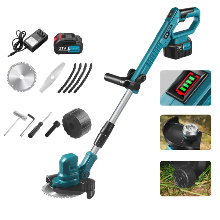 1500W Cortacésped eléctrico inalámbrico, cortadora plegable ajustable, herramientas eléctricas de corte eficiente para jardín, batería Makita de 18V, - 1