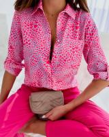 Blusa Elegante Para Mujer Primavera Otoño Con Cuello Bajado Estampado Slim Camisa De Manga Larga Moda Oficina Casual Polyester Cotton - details 37
