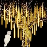 Luces De Lluvia De Meteorito Para Decoración De Árbol Al Aire Libre Con 192LEDs Fosforescentes Cadenas De Agua Mágicas Para Jardín Fiesta Festival USB Recargable - details 9