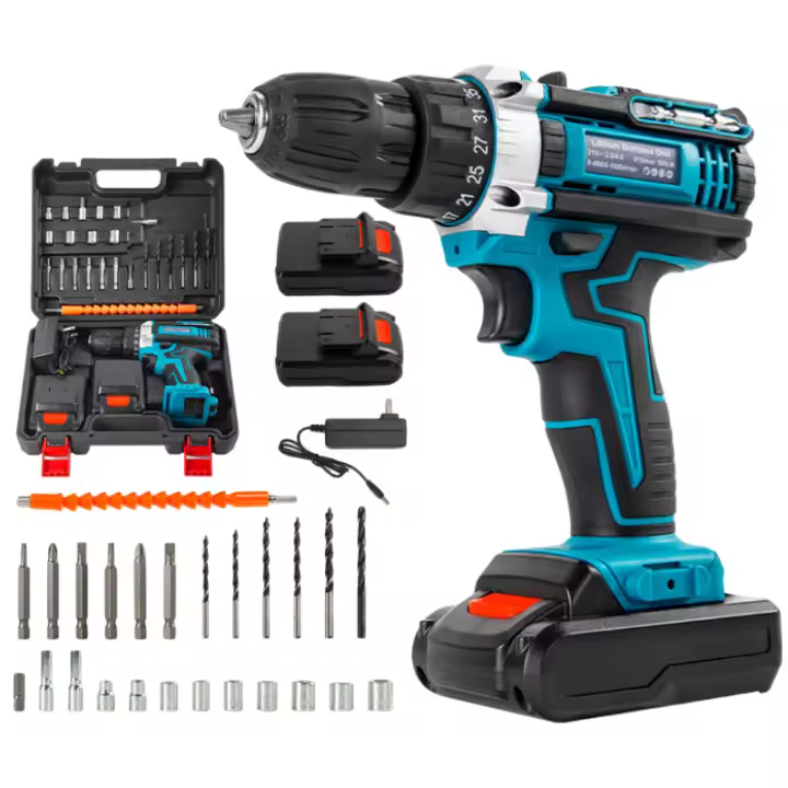 Taladro atornillador inalámbrico con 2 baterías - 35+1NM - Percusión eléctrica 21V - 2 velocidades - 25 Accesorios - 1