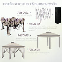 Outsunny Carpa Plegable con Luces LED 3,3x3,3 m Cenador de Jardín con Control Remoto 4 Paredes Laterales de Malla Altura Ajustable y Bolsa de Transporte para Patio Fiestas Beige - details 4