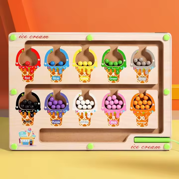Juego Educativo Montessori De Colores Magnéticos Con Tablero De Laberinto Y Bola Mueble Bebés Para Niños Juguete Sensorial De Madera Para Edad 3-12 Años - 1