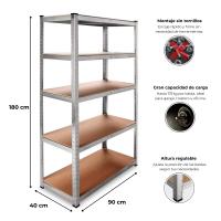 DASCK - Estantería Metálica Galvanizada 875kg 5 Baldas Medidas 180 x 90 x 40cm Garaje Oficina Despensa - details 0