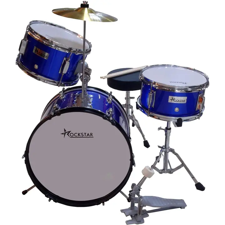 Batería Infantil Rockstar BA-1042 con Tom 10x5, Caja 10x6, Bombo 16x11, Crash 10, Soporte de Platos, Sillín y Baquetas - 1