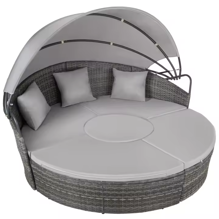 TECTAKE - Isla de ratán SANTORINI, Trenzado de poliratán de gran calidad y con protección UV, Estructura resistente y estable de acero, Combinable y versátil, con pinzas de unión - 1