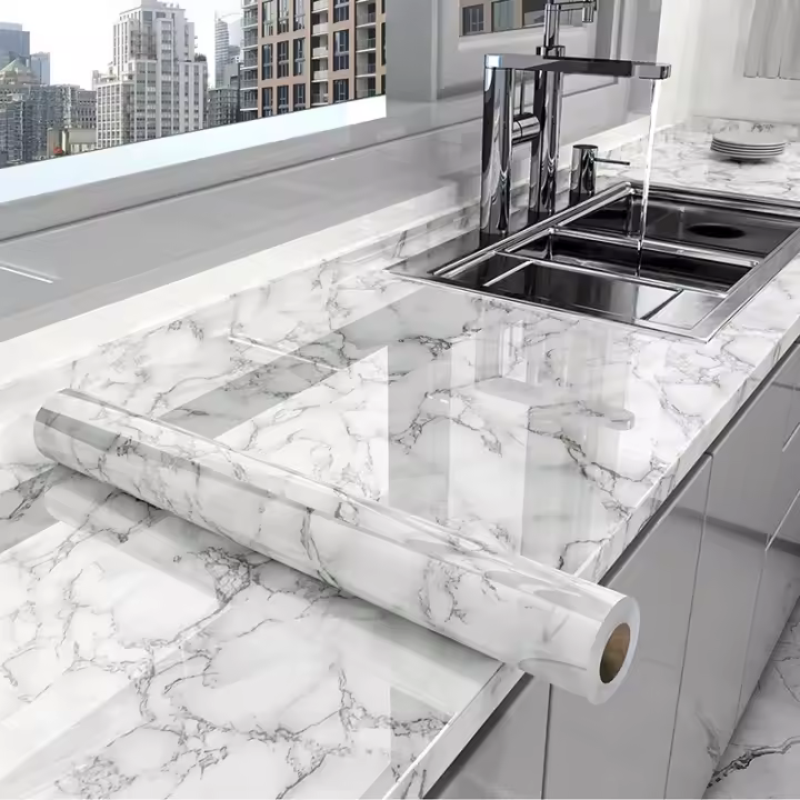 Pegatinas De Papel Tapiz Para Cocina 40cm Antigoteado Y Impermeable Adhesivo Self-Adecente Estilo Mármol Decoración De Gabinete Y Pared - 1