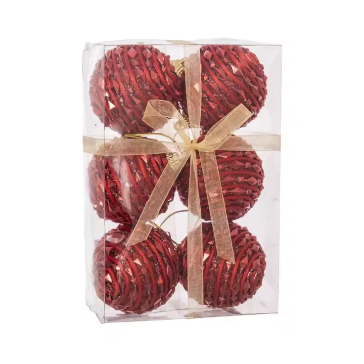 Gerimport Set 6 Bolas Navidad Diamantes Rojas 6 Cm - Adornos Navideños - 1