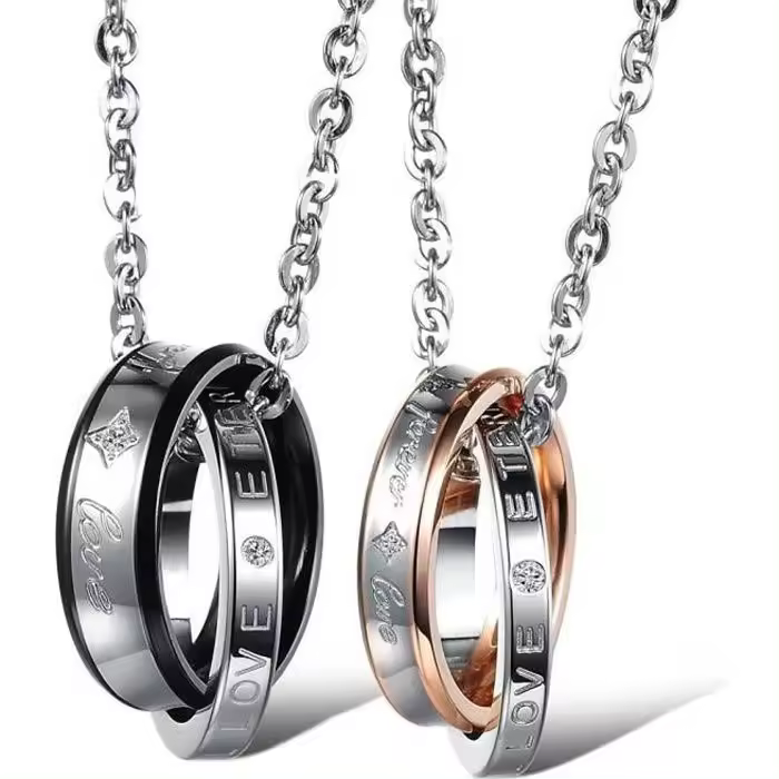 Collar con Collar DE LA Amistad 2 para hombre y Mujer-2 cadenas (45 cm y 55 cm)-Anillo-Arce con óxido de circoncio - 1