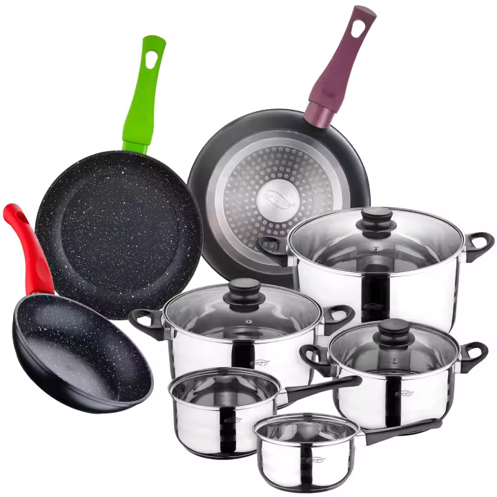 San Ignacio - Batería de Cocina 8 Piezas en Acero Inoxidable y Sartenes de Aluminio Prensado - 1