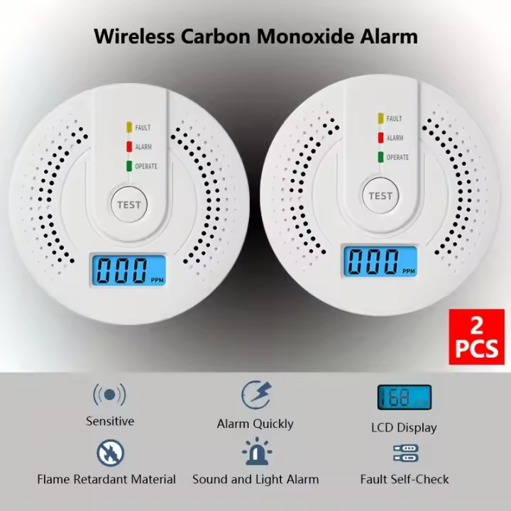 Detector de monóxido de carbono, 2 unidades, alimentación por agua, sensor de respuesta inmediata, Pantalla LED digital, instalación simple - 1