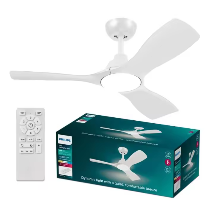 Ventilador LED de techo blanco OLAS de Philips, dimmable, 42" 30W+24W, con mando a distancia | LeonLeds - 1