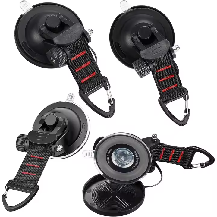 Paquete de 4 anclajes de ventosa de servicio pesado con anillo en D, anclaje de ventosa de coche con gancho de fijación, para tiendas de campaña laterales de coche-accesorio para el hogar, viaje-negro, 17*8cm - 1