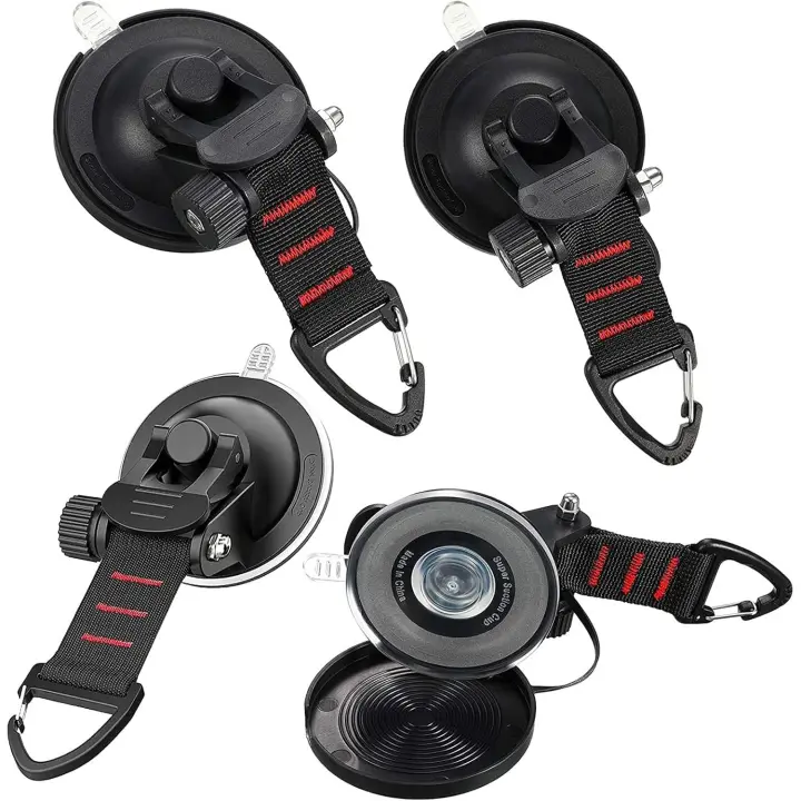 Paquete de 4 anclaje de Ventosa de Servicio pesado con Anillo en D, anclaje de Ventosa de coche con gancho de fijación, para las ventas de campaña laterales de coche-accesorio para el hogar, viaje-Negro, 17*8cm - 1