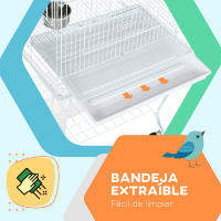 PawHut Jaula de Pájaros con Ruedas Jaula de Aves Exterior con Bandeja Extraíble Rejilla 2 Cuencos de Acero Inoxidable Estante y Percha para Periquitos Canarios 51x51x153 cm Blanco - details 4