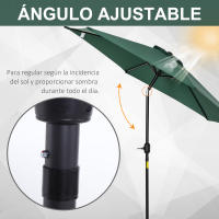 Outsunny Sombrilla para Jardín Ø270x235 cm Parasol de Aluminio con Reclinable con Manivela y 6 Varillas para Terraza Exterior Balcón Rojo/Verde - details 3