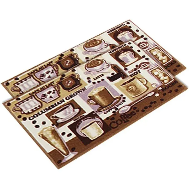 Juego de alfombras de cocina antideslizantes de 2 piezas, juego de felpudos con respaldo de goma, diseño de café (marrón, 15 x 47 pulgadas + 15 x 23 pulgadas) - 1