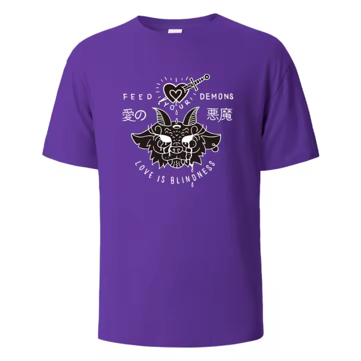 Camiseta De Algodón 100% Para Hombre Con Estampado 'Feed Your Demons' Camiseta Gráfica Divertida De Manga Corta Para El Verano Estilo Casual Unisex - 1