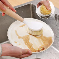Cepillo De Limpieza Para Cocina Con Mango De Madera Natural Cepillo De Lavado De Platos Para Sartén De Hierro Fundido - details 0