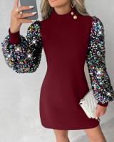 Vestido De Encaje Negro Para Mujer Elegante Otoño Primavera Manga Farol Cuello Redondo Casual Mini Vestido Fiesta Slim Fit Polyester - details 2