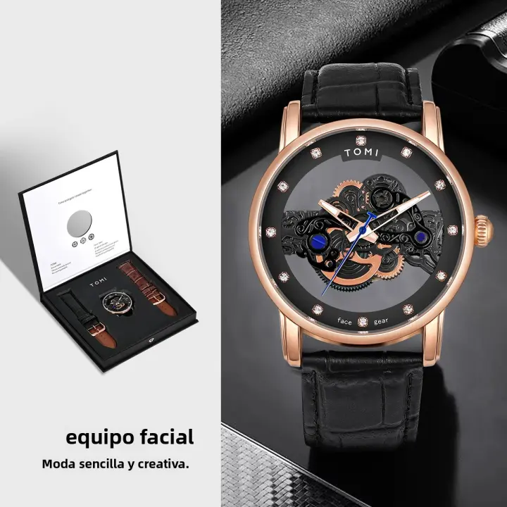 Reloj De Cuarzo TOMI Para Hombres Y Mujeres Reloj De Lujo Casual Con Diamantes Huecos Material De Correa PU Estilo Moda Y Casual - 1