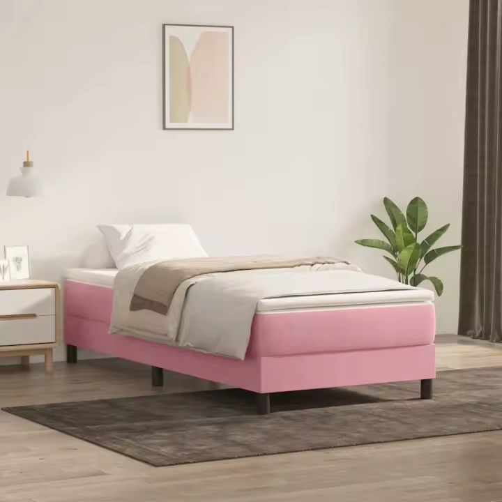 vidaXL Cama box spring sin colchón rosa terciopelo 100x220 cm - 1