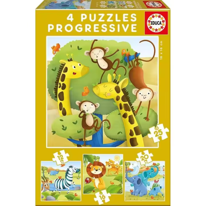 Animales salvajes 4 puzzles progresivos 12,16,20,25 piezas - 1