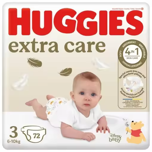 Huggies Extra Care - Pañales talla 3 (6-10 kg), ultraabsorbente, diseño Disney, paquete de 72 unidades - 1