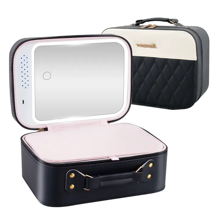 Estuche De Maquillaje Con Espejo Y Luz LED Portátil Y Resistente Al Agua De Cuero PU Ajustable Y De Gran Capacidad Para Viajes - 1