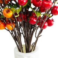 Rama De Pimienta Con Hojas Y 9 Cabezas De Pomegranato Falsas Rojas Y Naranja Para Decoración De Jardín Y Hogar Material De Seda - details 3